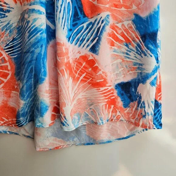 Nic+Zoe Watercolor Blooms Dress, Sleeveless Tropical Print Size Large Blue/Coral - Picture 7 of 10